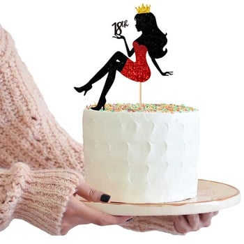 Κόκκινα ψηλοτάκουνα Lady 18 21 30th Happy Birthday Paper Cake Topper Wedding Girls Cake Toppers for Birthday Party Cake Topper