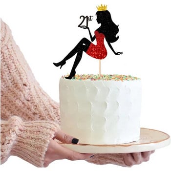 Κόκκινα ψηλοτάκουνα Lady 18 21 30th Happy Birthday Paper Cake Topper Wedding Girls Cake Toppers for Birthday Party Cake Topper