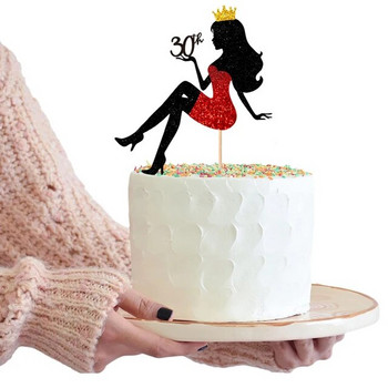 Κόκκινα ψηλοτάκουνα Lady 18 21 30th Happy Birthday Paper Cake Topper Wedding Girls Cake Toppers for Birthday Party Cake Topper