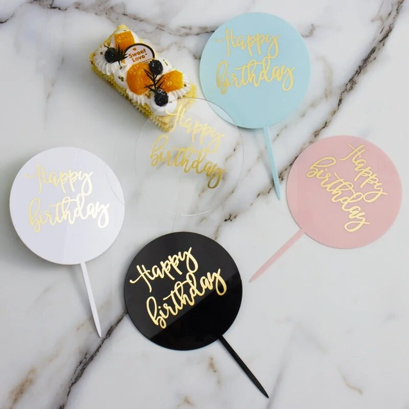 Akrylová ozdoba na tortu všetko najlepšie k narodeninám, bronzová dekorácia na tortu všetko najlepšie k narodeninám