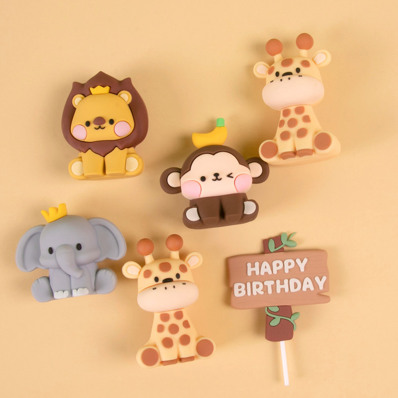 Nou animal din pădure, girafă, leu, elefant, desene animate, pentru tort, pentru copii, 1-a aniversare, decorațiuni pentru cupcake, cadouri drăguțe tematice junglă