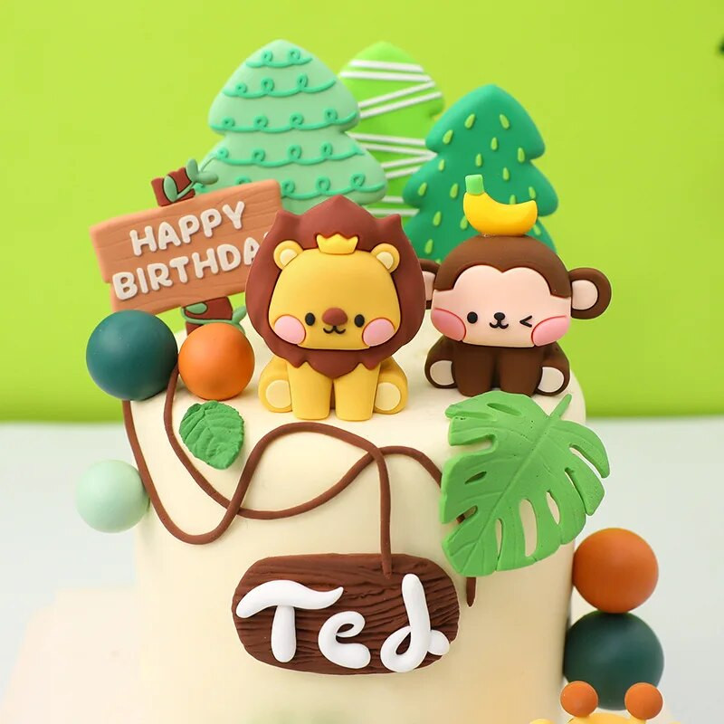 Nou animal din pădure, girafă, leu, elefant, desene animate, pentru tort, pentru copii, 1-a aniversare, decorațiuni pentru cupcake, cadouri drăguțe tematice junglă