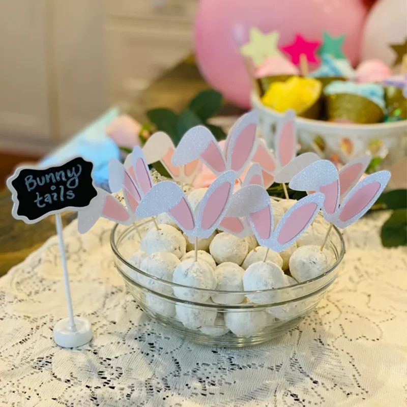 Decorații drăguțe pentru cupcake cu urechi de iepuraș de Paște, Paște fericit, Topper pentru tort iepure, alegeri de mâncare pentru copii, decorațiuni pentru petrecerea de Paște.