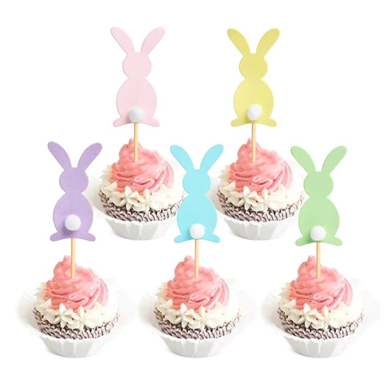 Decorații drăguțe pentru cupcake cu urechi de iepuraș de Paște, Paște fericit, Topper pentru tort iepure, alegeri de mâncare pentru copii, decorațiuni pentru petrecerea de Paște.