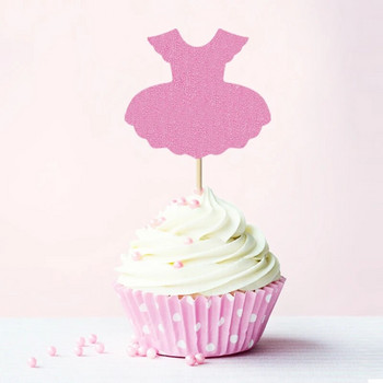 12PCSBoy or Girl Cupcake Toppers Блестящ комбинезон Onesie Baby Shower Детски рожден ден Разкриване на пола Парти декорации за торта Консумативи