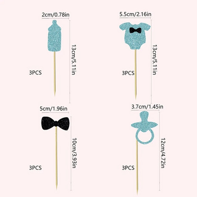 12 TK Poiste või tüdrukute koogitopsid Glitter Onesie kombinesoon Baby Shower Lapsed Sünnipäevad Soo paljastavad peokookide kaunistused