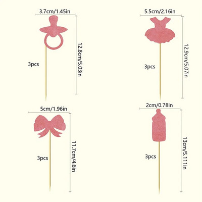 12 TK Poiste või tüdrukute koogitopsid Glitter Onesie kombinesoon Baby Shower Lapsed Sünnipäevad Soo paljastavad peokookide kaunistused