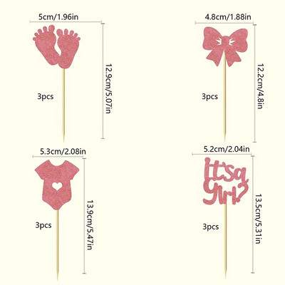 12 TK Poiste või tüdrukute koogitopsid Glitter Onesie kombinesoon Baby Shower Lapsed Sünnipäevad Soo paljastavad peokookide kaunistused