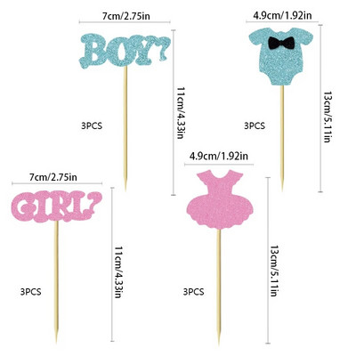 12 TK Poiste või tüdrukute koogitopsid Glitter Onesie kombinesoon Baby Shower Lapsed Sünnipäevad Soo paljastavad peokookide kaunistused