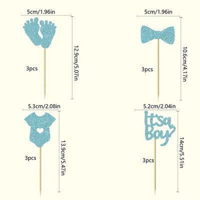 12 TK Poiste või tüdrukute koogitopsid Glitter Onesie kombinesoon Baby Shower Lapsed Sünnipäevad Soo paljastavad peokookide kaunistused