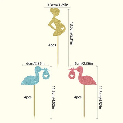 12 TK Poiste või tüdrukute koogitopsid Glitter Onesie kombinesoon Baby Shower Lapsed Sünnipäevad Soo paljastavad peokookide kaunistused