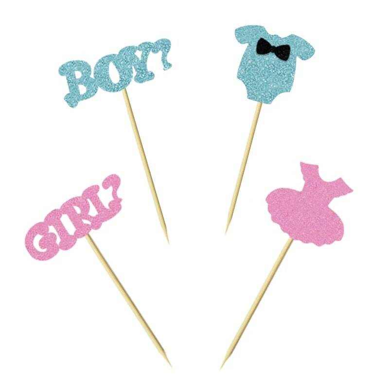 12 TK Poiste või tüdrukute koogitopsid Glitter Onesie kombinesoon Baby Shower Lapsed Sünnipäevad Soo paljastavad peokookide kaunistused