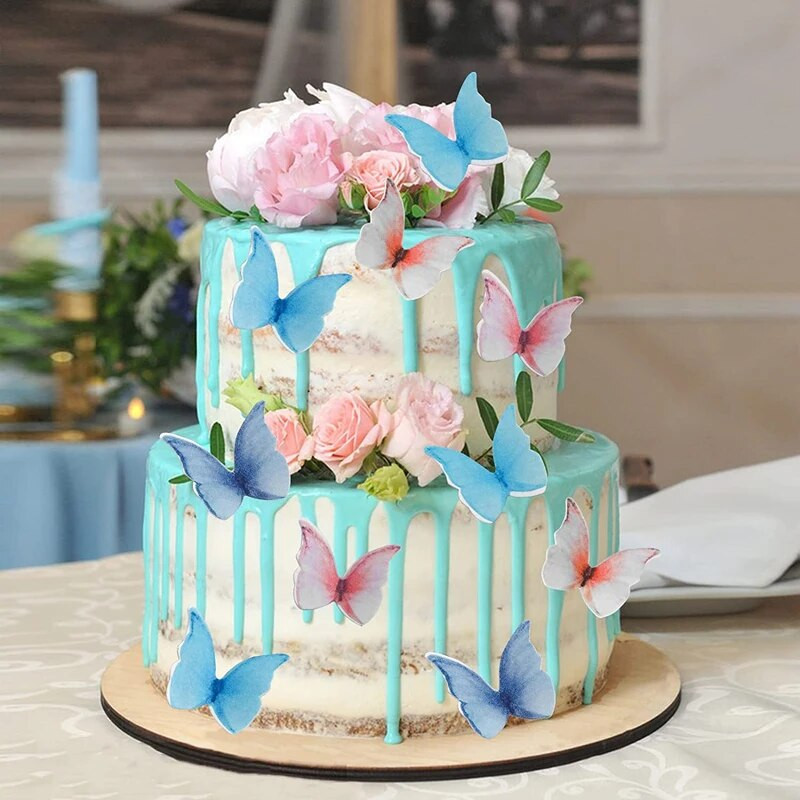 Ēdamā vafeļu papīra tauriņu komplekts ar 48 purpursarkaniem krāsainiem kūku rotājumiem, jauktu krāsu kūku kūku dekors