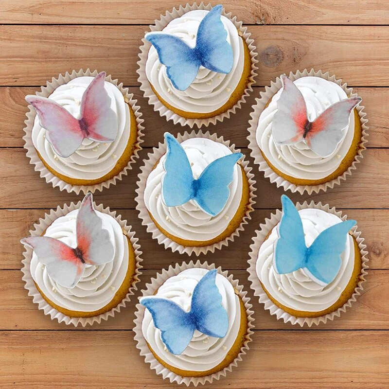 Ēdamā vafeļu papīra tauriņu komplekts ar 48 purpursarkaniem krāsainiem kūku rotājumiem, jauktu krāsu kūku kūku dekors