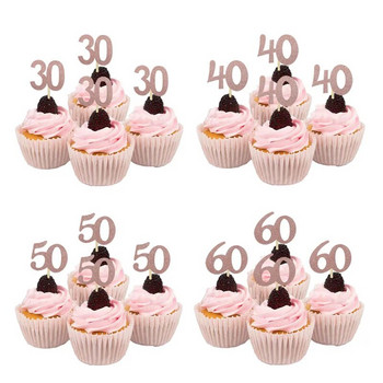 Chicinlife 10Pcs 30 40 50 60 Years Old Cupcake Toppers Birthday Party Anniversary Adult 30th Birthday Cake Accessory Supplies