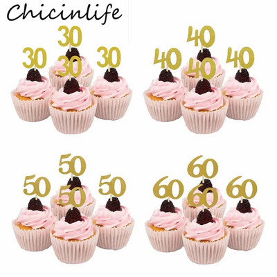 Chicinlife 10 db 30 40 50 60 éves Cupcake Toppers Születésnapi Party Évfordulós Felnőtt 30. Születésnapi Tortatartozékok