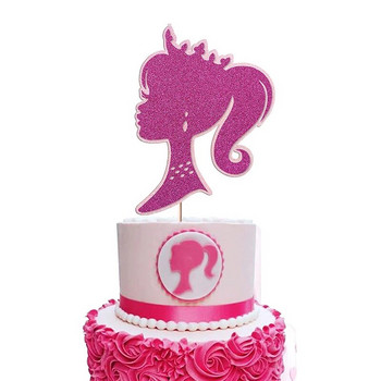 Нова украса за парти на Барби, розово бляскаво момиче, горна част за торта принцеса, горна част за кексчета за сватба, рожден ден, украса за парти