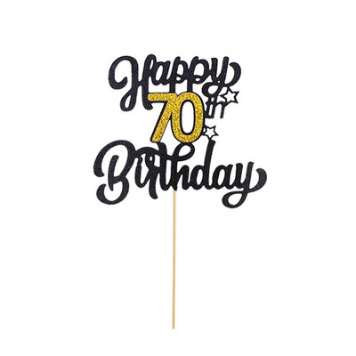 1vnt., Juodasis auksinis numeris su gimtadieniu torto viršus, 30, 40, 50, 60, 70 Happy Birthday Cake Topper gimtadienio vakarėlio dekoracijos