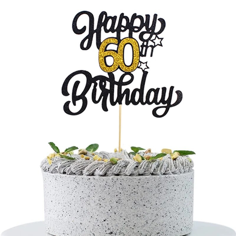 1vnt., Juodasis auksinis numeris su gimtadieniu torto viršus, 30, 40, 50, 60, 70 Happy Birthday Cake Topper gimtadienio vakarėlio dekoracijos