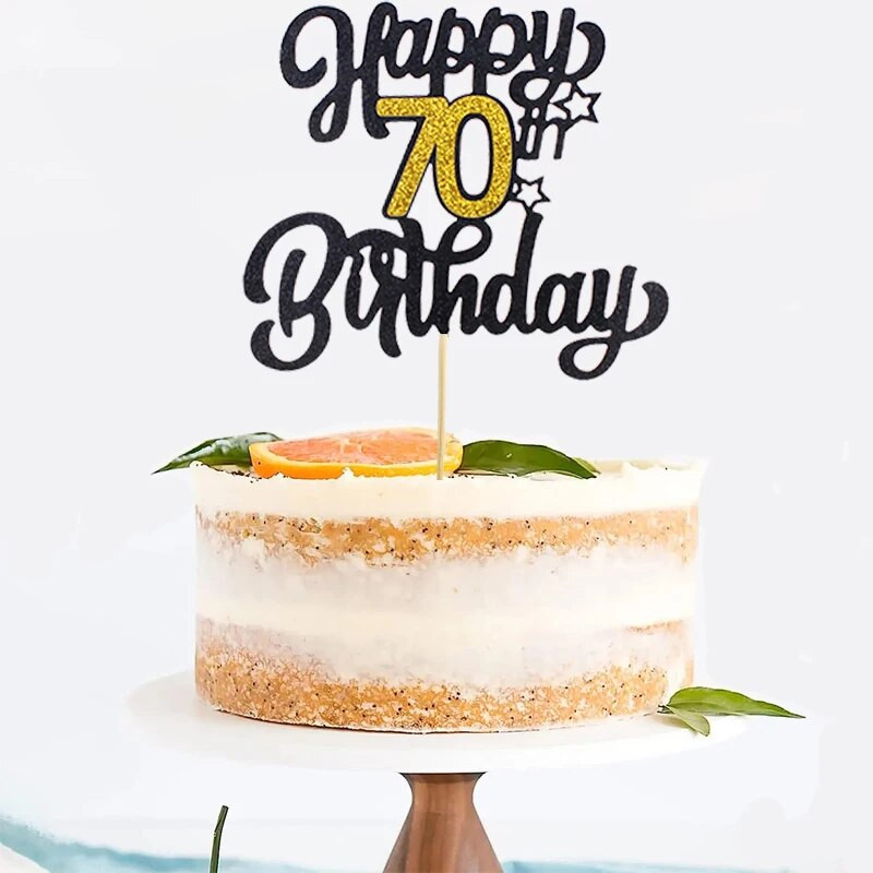 1vnt., Juodasis auksinis numeris su gimtadieniu torto viršus, 30, 40, 50, 60, 70 Happy Birthday Cake Topper gimtadienio vakarėlio dekoracijos