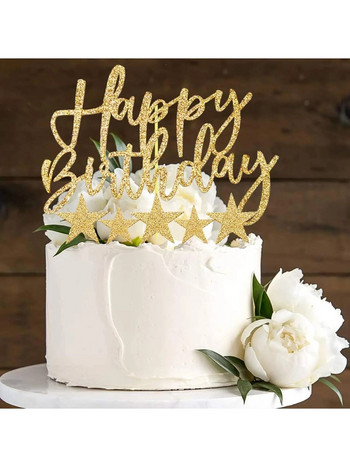 11 бр. Golden Scallion Birthday Happy Star Cake Decoration Flag за парти за рожден ден и парти за посрещане на бебе, церемония по дипломиране D
