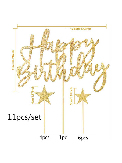 11 ks zlatých jarných cibuľiek, narodeninových dekorácií na tortu s hviezdou, vlajkou na narodeninovú oslavu a privítanie bábätka, promóciu D