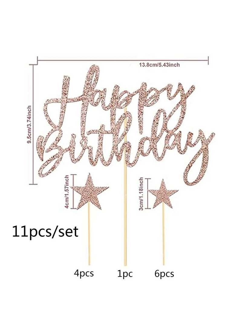 11 ks zlatých jarných cibuľiek, narodeninových dekorácií na tortu s hviezdou, vlajkou na narodeninovú oslavu a privítanie bábätka, promóciu D