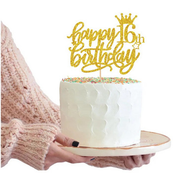 Декорации за торти Блестящ картон Златна цепка Черна сърцева звезда 13 Официална тийнейджърска торта за торта за честит рожден ден