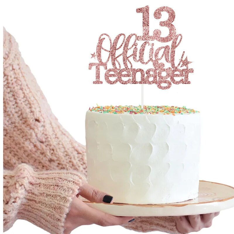 Διακοσμητικά τούρτας Glittery χαρτόνι χρυσό ρολό Μαύρο Heart Star 13 Officail Teenager Cake Topper για Happy Birthday Cake