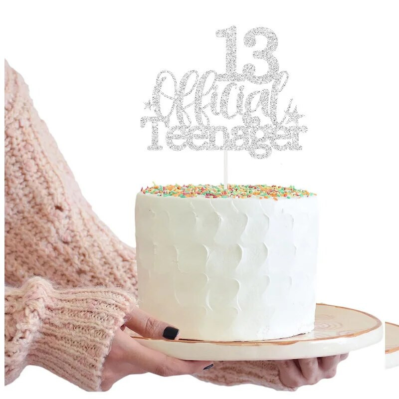 Διακοσμητικά τούρτας Glittery χαρτόνι χρυσό ρολό Μαύρο Heart Star 13 Officail Teenager Cake Topper για Happy Birthday Cake