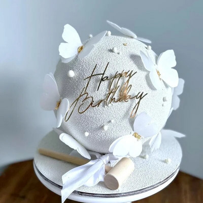 Kuldne palju õnne sünnipäevaks akrüül Palju õnne sünnipäevaks tordipealne Liblikas sünnipäevakoogi pealispind beebi sünnipäevapeo tordikaunistusteks