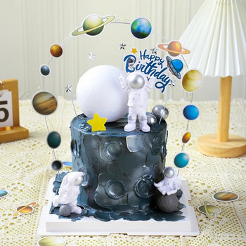 Торта за торта астронавт Космическа украса за рожден ден Момче астронавт Декорация за торта Планета НЛО Луна Baby Shower Инструменти за детско парти