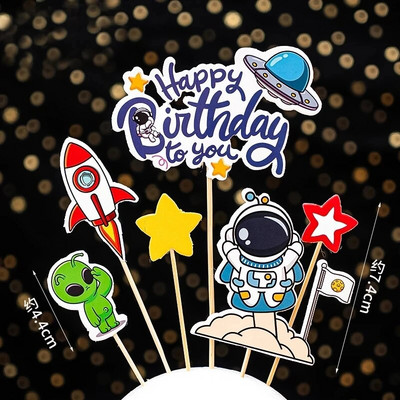 Astronaut Cake Topper Spațiu cosmic Decor pentru ziua de naștere Băiat Astronaut Decorat pentru Tort Planetă OZN Luna Baby Shower Instrumente de petrecere pentru copii