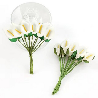 144 tk/partii õrnad Mini Calla Lily kunstvahust lilled pulmadeks kodukaunistuseks DIY scrapbooking kinkekarp Võltslill