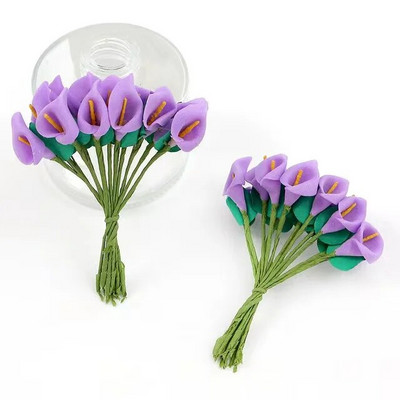 144 tk/partii õrnad Mini Calla Lily kunstvahust lilled pulmadeks kodukaunistuseks DIY scrapbooking kinkekarp Võltslill