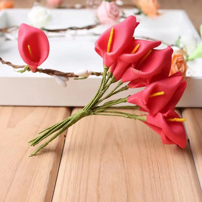 144 tk/partii õrnad Mini Calla Lily kunstvahust lilled pulmadeks kodukaunistuseks DIY scrapbooking kinkekarp Võltslill