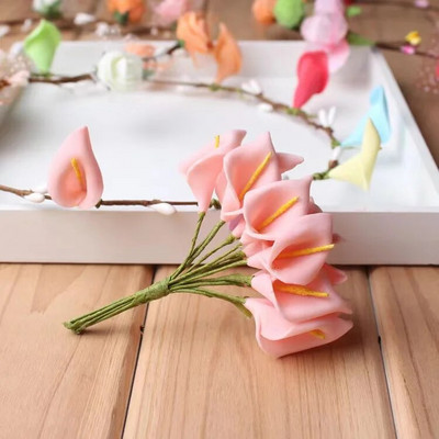 144 tk/partii õrnad Mini Calla Lily kunstvahust lilled pulmadeks kodukaunistuseks DIY scrapbooking kinkekarp Võltslill