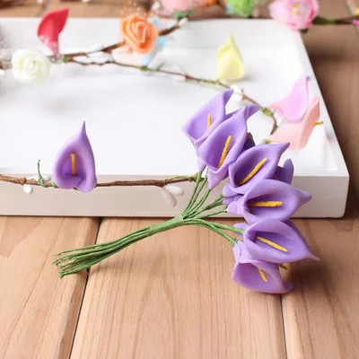 144 tk/partii õrnad Mini Calla Lily kunstvahust lilled pulmadeks kodukaunistuseks DIY scrapbooking kinkekarp Võltslill