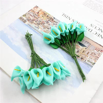 144 tk/partii õrnad Mini Calla Lily kunstvahust lilled pulmadeks kodukaunistuseks DIY scrapbooking kinkekarp Võltslill