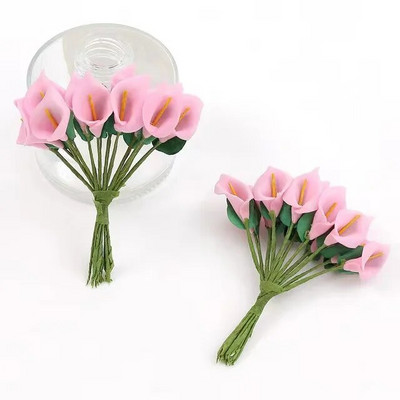 144 tk/partii õrnad Mini Calla Lily kunstvahust lilled pulmadeks kodukaunistuseks DIY scrapbooking kinkekarp Võltslill