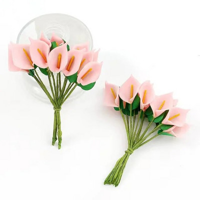 144 tk/partii õrnad Mini Calla Lily kunstvahust lilled pulmadeks kodukaunistuseks DIY scrapbooking kinkekarp Võltslill