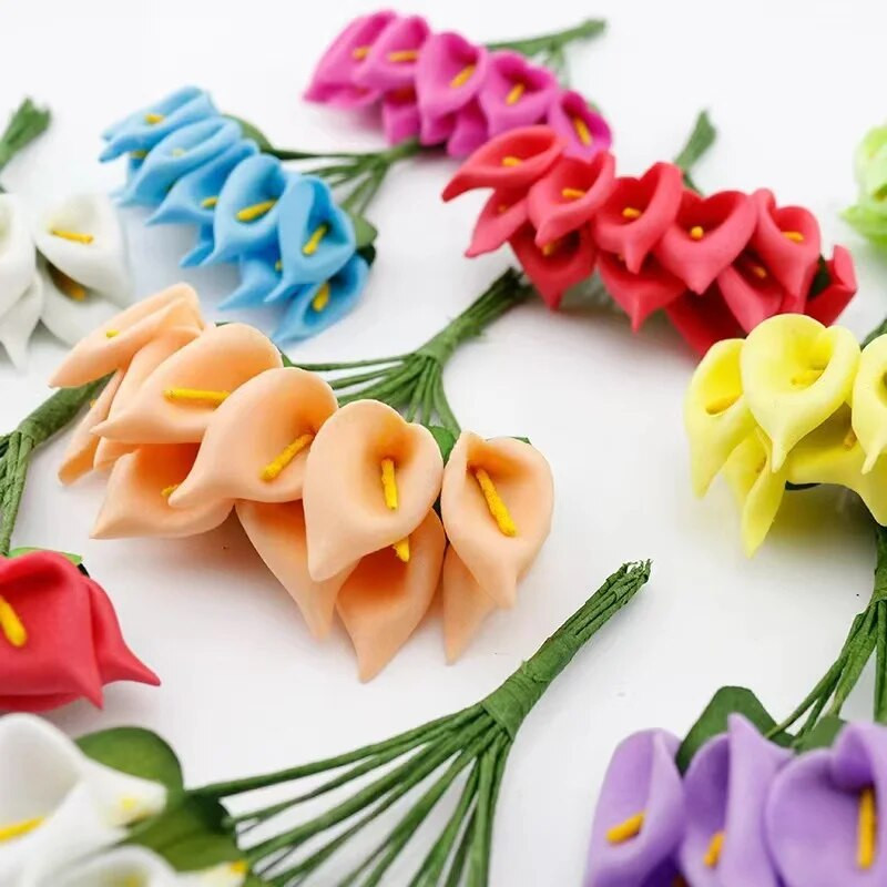 144db/tétel Finom Mini Calla Liliom Műhab Virágok Esküvői Otthoni dekorációhoz Barkácsolás Scrapbooking ajándékdoboz Hamis virág