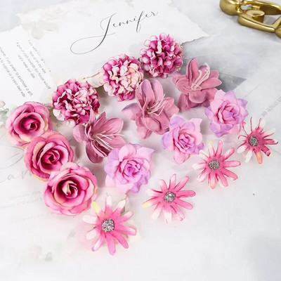 16 vnt Dirbtinių gėlių galvutės Šilkinės netikros gėlės namų dekoravimui Vakarėlio vestuvių dekoravimui pasidaryk pats Valentino dienos dovanos Priedai