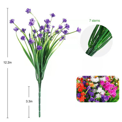 1 buchet de 7 furculițe plante cu flori artificiale în aer liber anti-ultraviolete agățat ghiveci de flori de grădină verandă decorare nuntă