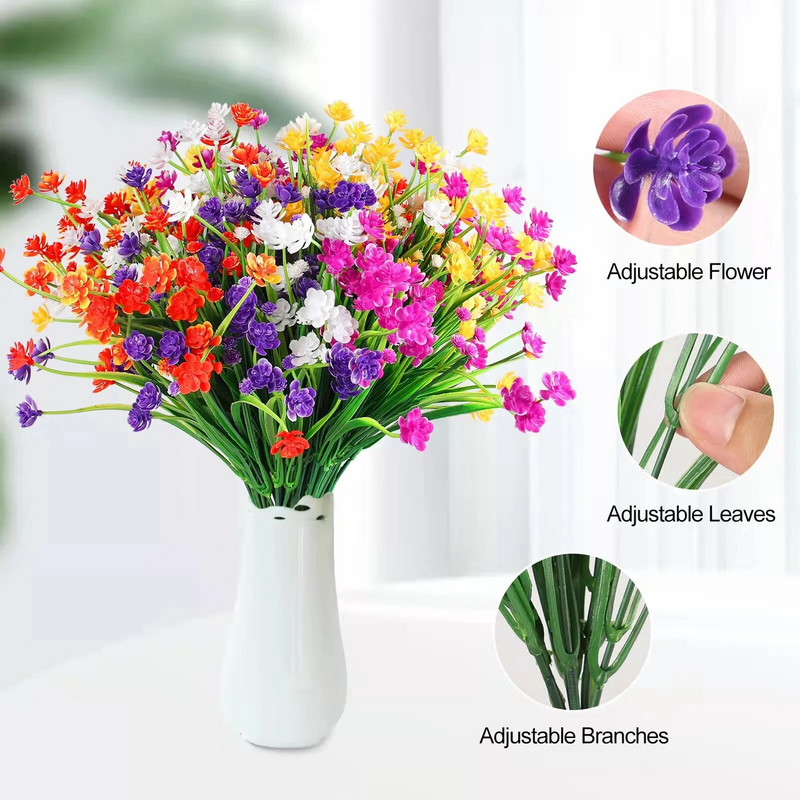 1 buchet de 7 furculițe plante cu flori artificiale în aer liber anti-ultraviolete agățat ghiveci de flori de grădină verandă decorare nuntă