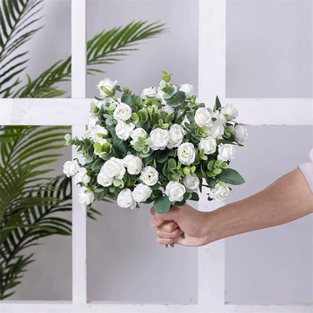 10 κεφάλια τεχνητά λουλούδια τριαντάφυλλο λευκό φύλλα ευκαλύπτου Μπουκέτο παιώνιας ψεύτικα λουλούδια Τραπέζι γάμου Διακόσμηση εξωτερικού χώρου κήπου