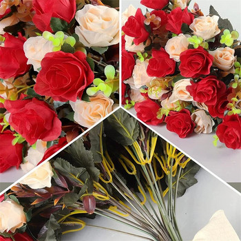 Изкуствени цветя от рози 6 клона 12 глави Фалшиви цветя със стъбла Изкуствени рози Букети цветя за декорация на домашно сватбено тържество