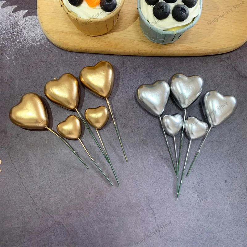20 ks 3D ozdoba na tortu v tvare srdca, zlatá, strieborná, ružová, modrá, guľa, všetko najlepšie k narodeninám, DIY vlajka na muffiny, vianočná svadobná párty dekorácia