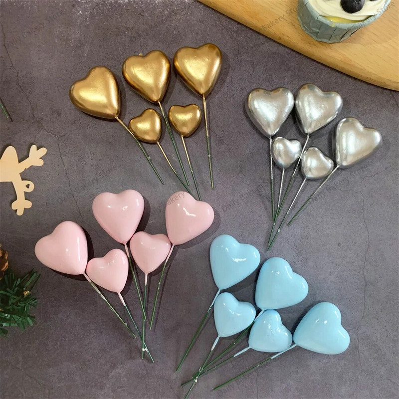 20 ks 3D ozdoba na tortu v tvare srdca, zlatá, strieborná, ružová, modrá, guľa, všetko najlepšie k narodeninám, DIY vlajka na muffiny, vianočná svadobná párty dekorácia