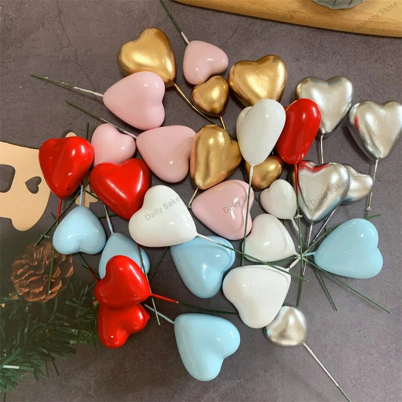 20 ks 3D ozdoba na tortu v tvare srdca, zlatá, strieborná, ružová, modrá, guľa, všetko najlepšie k narodeninám, DIY vlajka na muffiny, vianočná svadobná párty dekorácia
